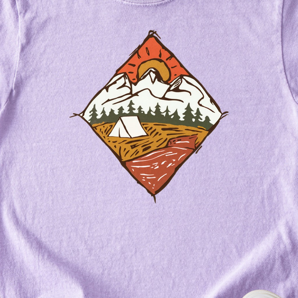 Camping Illustration Kids Cotton T-Shirt