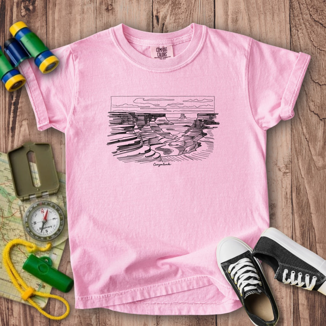 Canyonlands Line Drawing Kids Cotton T-Shirt