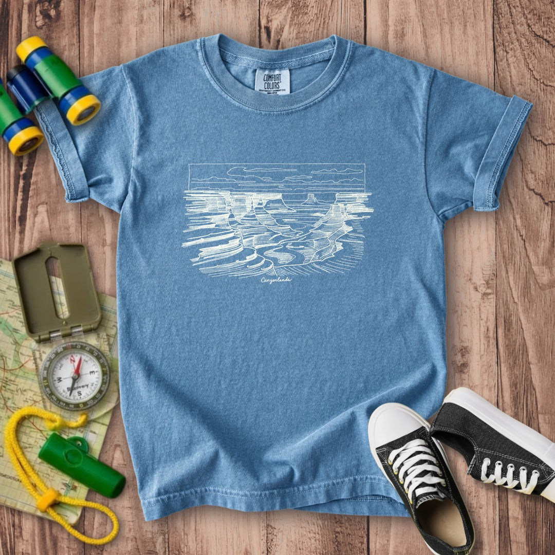 Canyonlands Line Drawing Kids Cotton T-Shirt