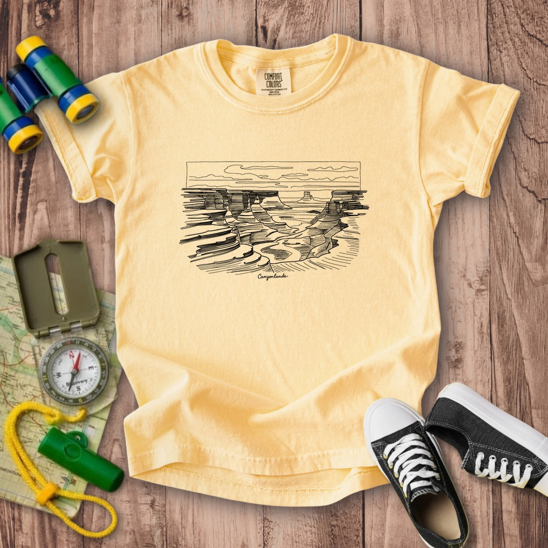Canyonlands Line Drawing Kids Cotton T-Shirt