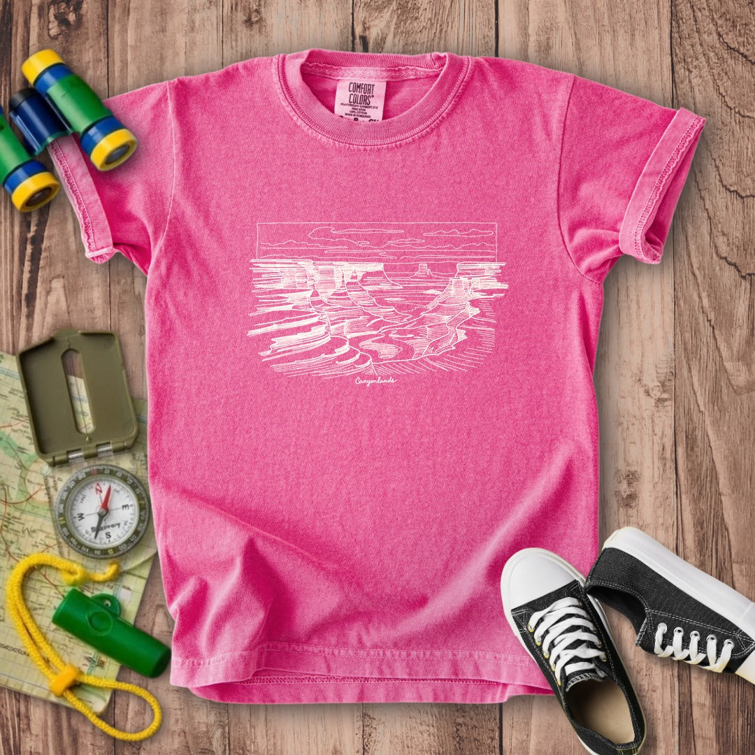 Canyonlands Line Drawing Kids Cotton T-Shirt