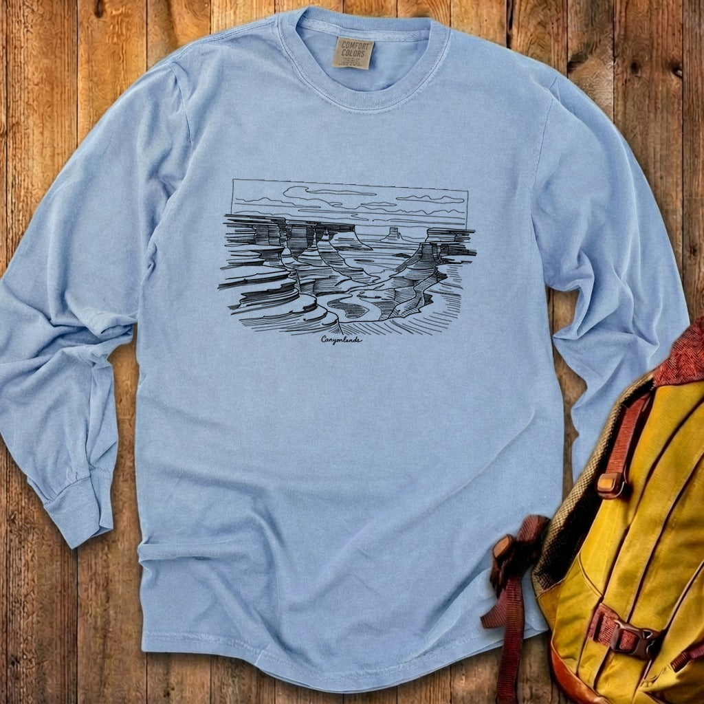 Canyonlands Line Drawing Cotton Long Sleeve