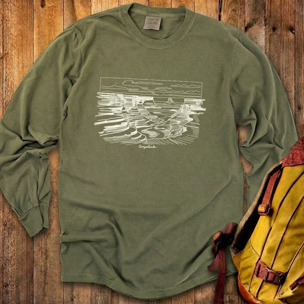 Canyonlands Line Drawing Cotton Long Sleeve