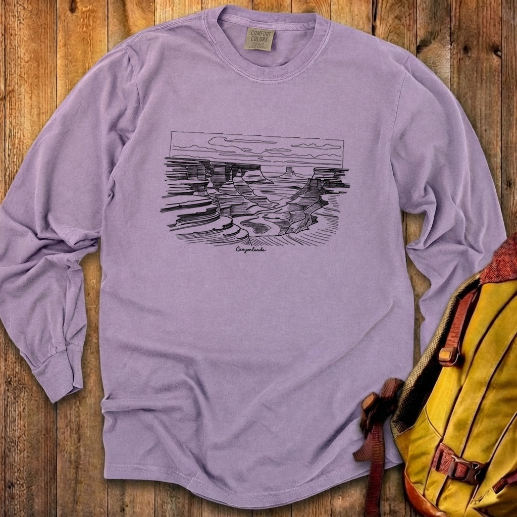Canyonlands Line Drawing Cotton Long Sleeve