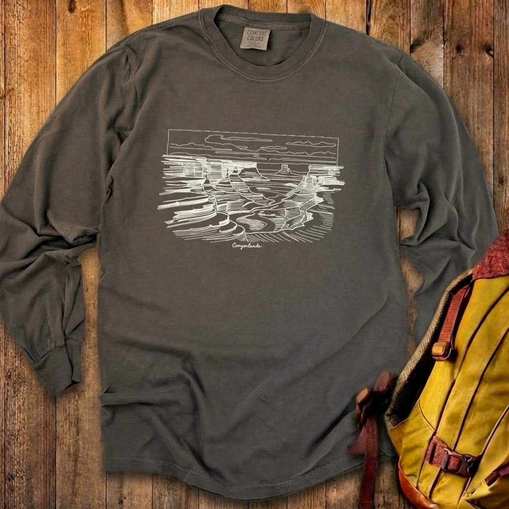 Canyonlands Line Drawing Cotton Long Sleeve