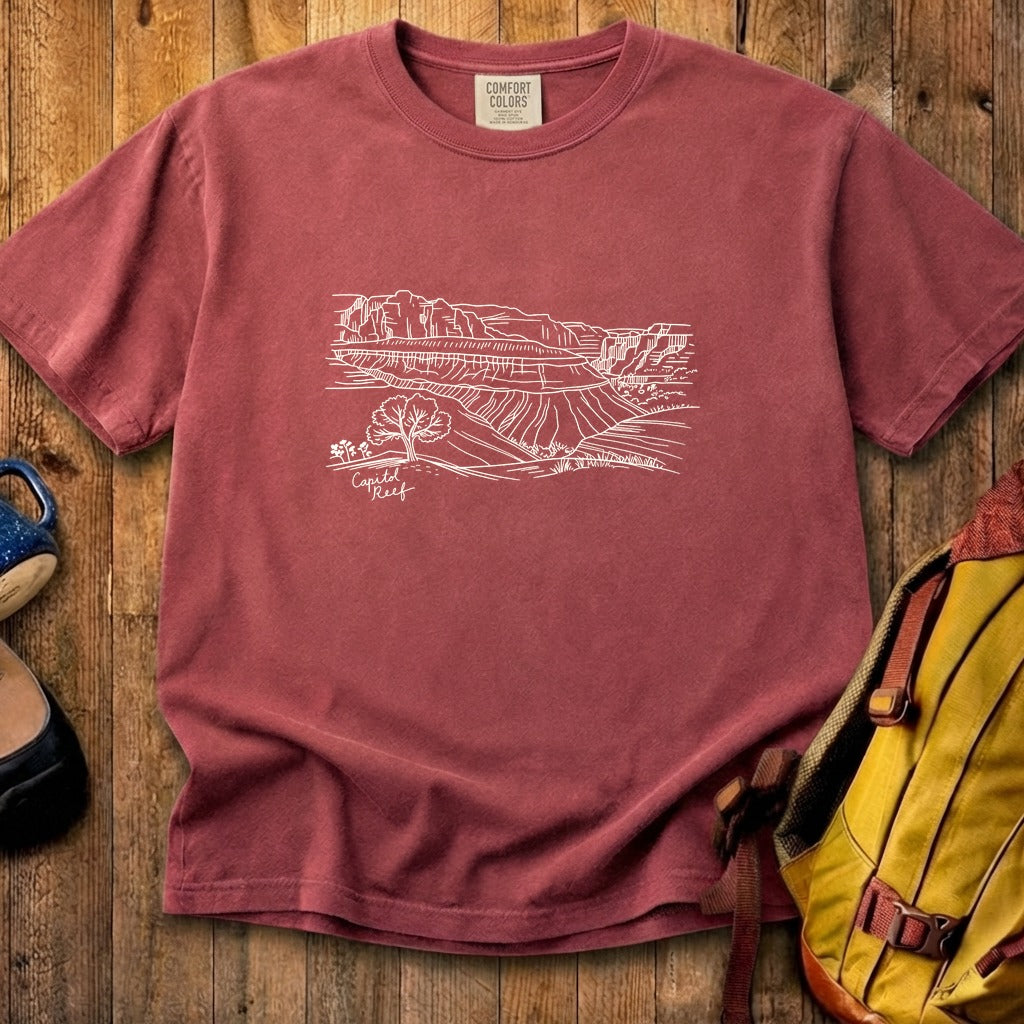 Capitol Reef Line Drawing Cotton T-Shirt