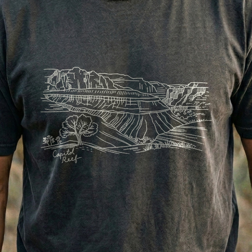 Capitol Reef Line Drawing Cotton T-Shirt