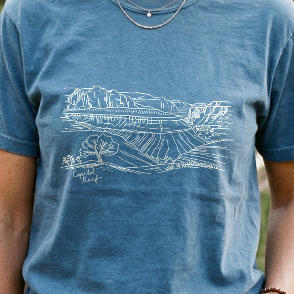 Capitol Reef Line Drawing Cotton T-Shirt