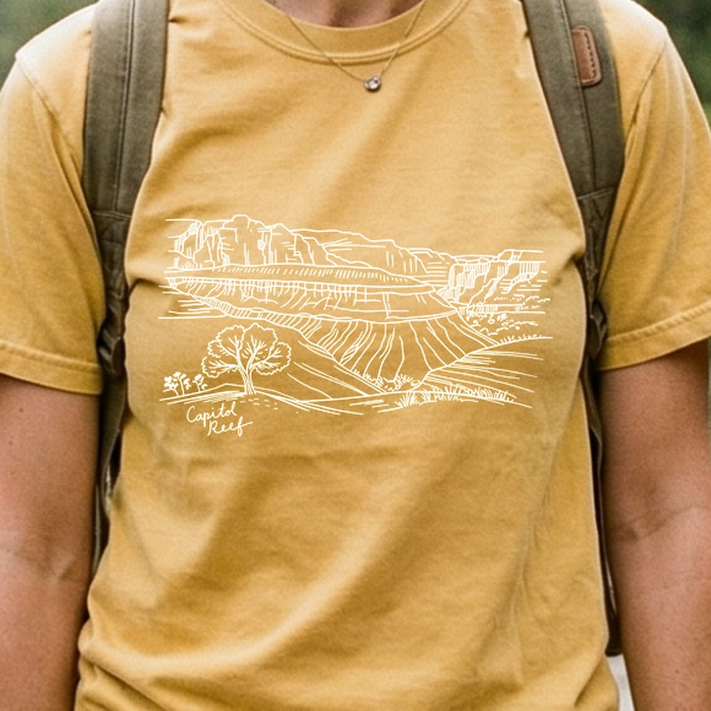 Capitol Reef Line Drawing Cotton T-Shirt