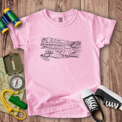 Capitol Reef Line Drawing Kids Cotton T-Shirt