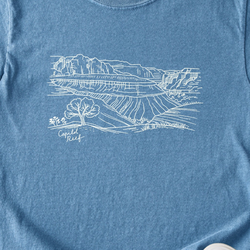 Capitol Reef Line Drawing Kids Cotton T-Shirt