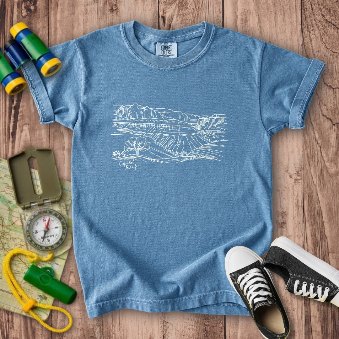 Capitol Reef Line Drawing Kids Cotton T-Shirt