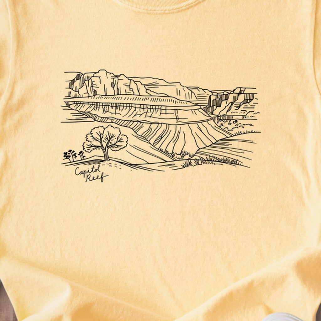 Capitol Reef Line Drawing Kids Cotton T-Shirt