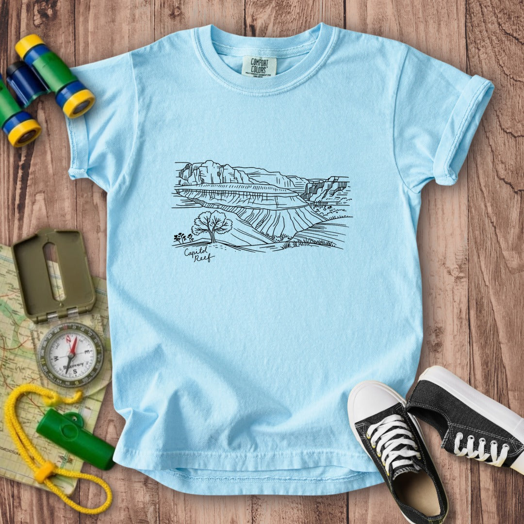 Capitol Reef Line Drawing Kids Cotton T-Shirt