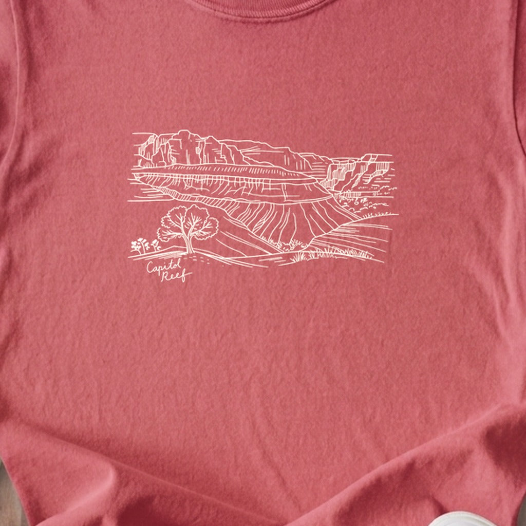 Capitol Reef Line Drawing Kids Cotton T-Shirt