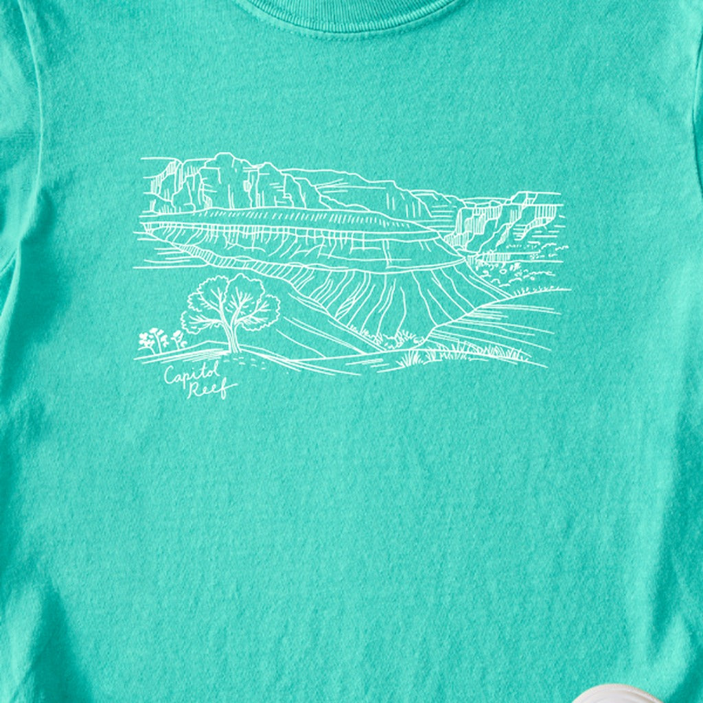 Capitol Reef Line Drawing Kids Cotton T-Shirt