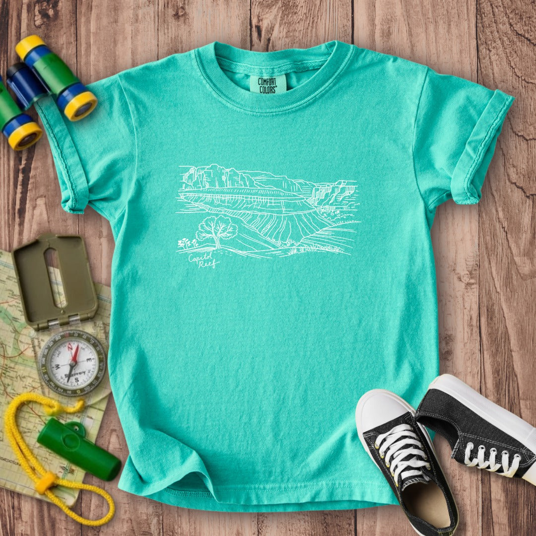 Capitol Reef Line Drawing Kids Cotton T-Shirt