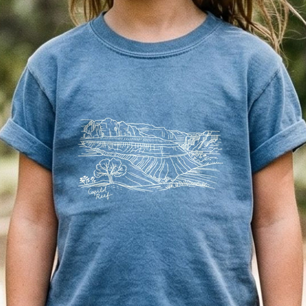 Capitol Reef Line Drawing Kids Cotton T-Shirt