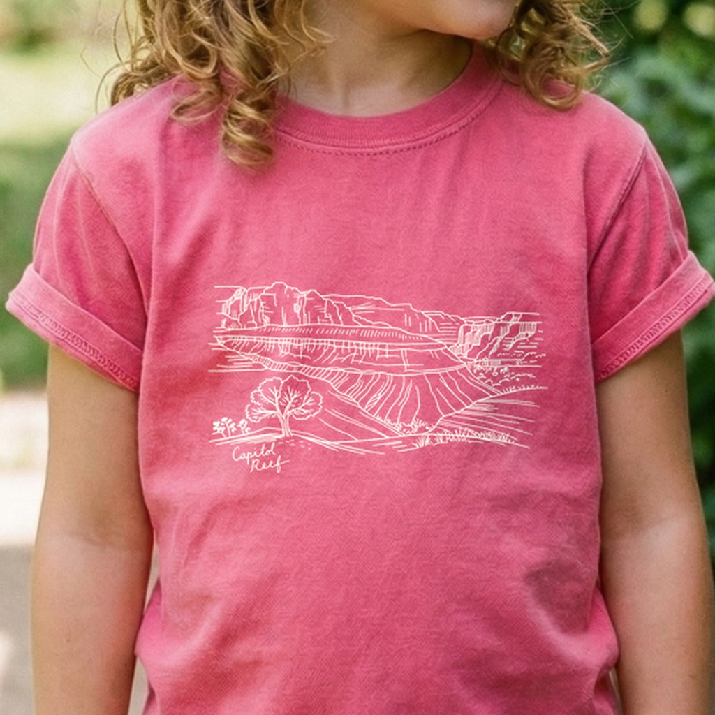 Capitol Reef Line Drawing Kids Cotton T-Shirt