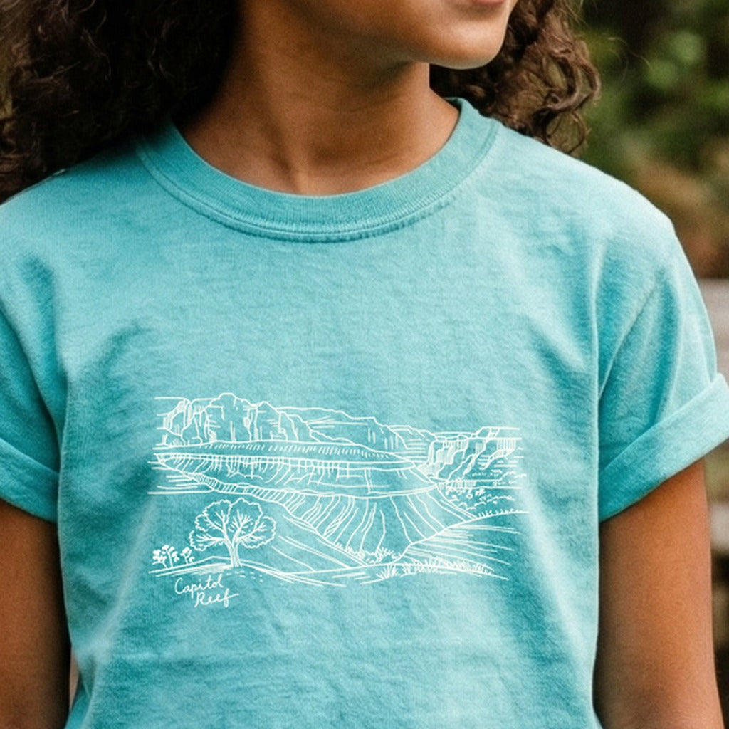 Capitol Reef Line Drawing Kids Cotton T-Shirt
