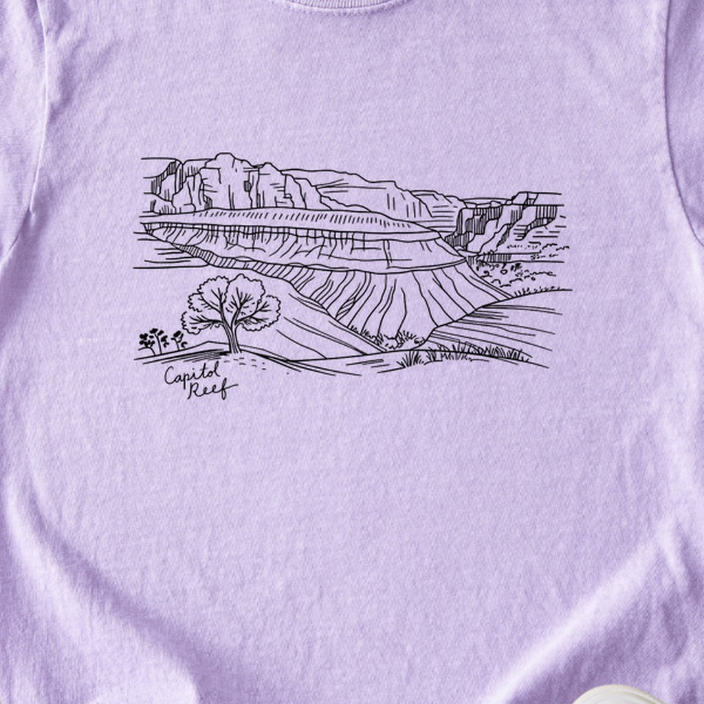 Capitol Reef Line Drawing Kids Cotton T-Shirt