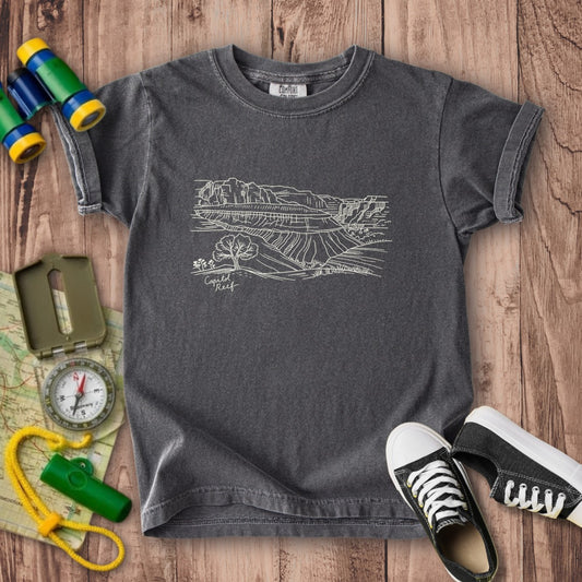 Capitol Reef Line Drawing Kids Cotton T-Shirt