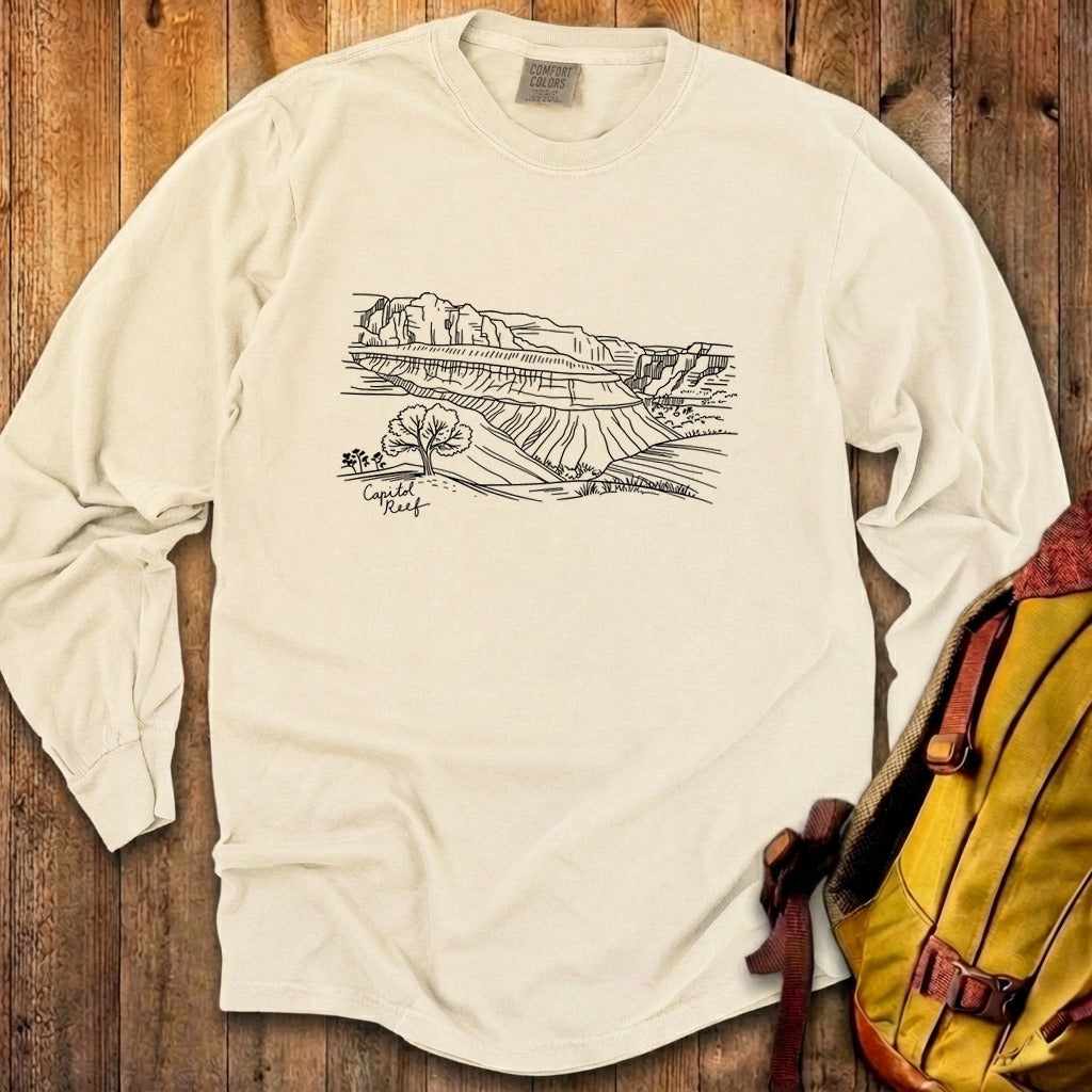 Capitol Reef Line Drawing Cotton Long Sleeve