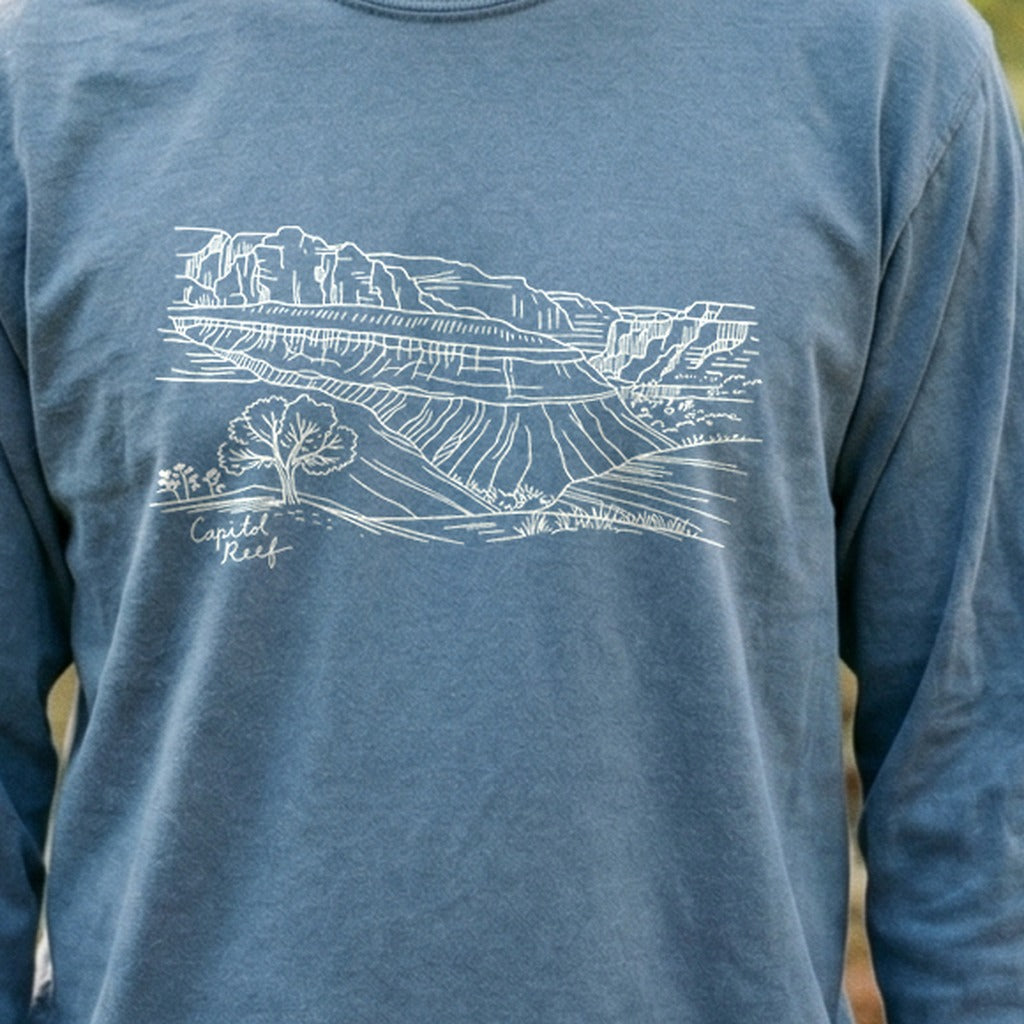 Capitol Reef Line Drawing Cotton Long Sleeve