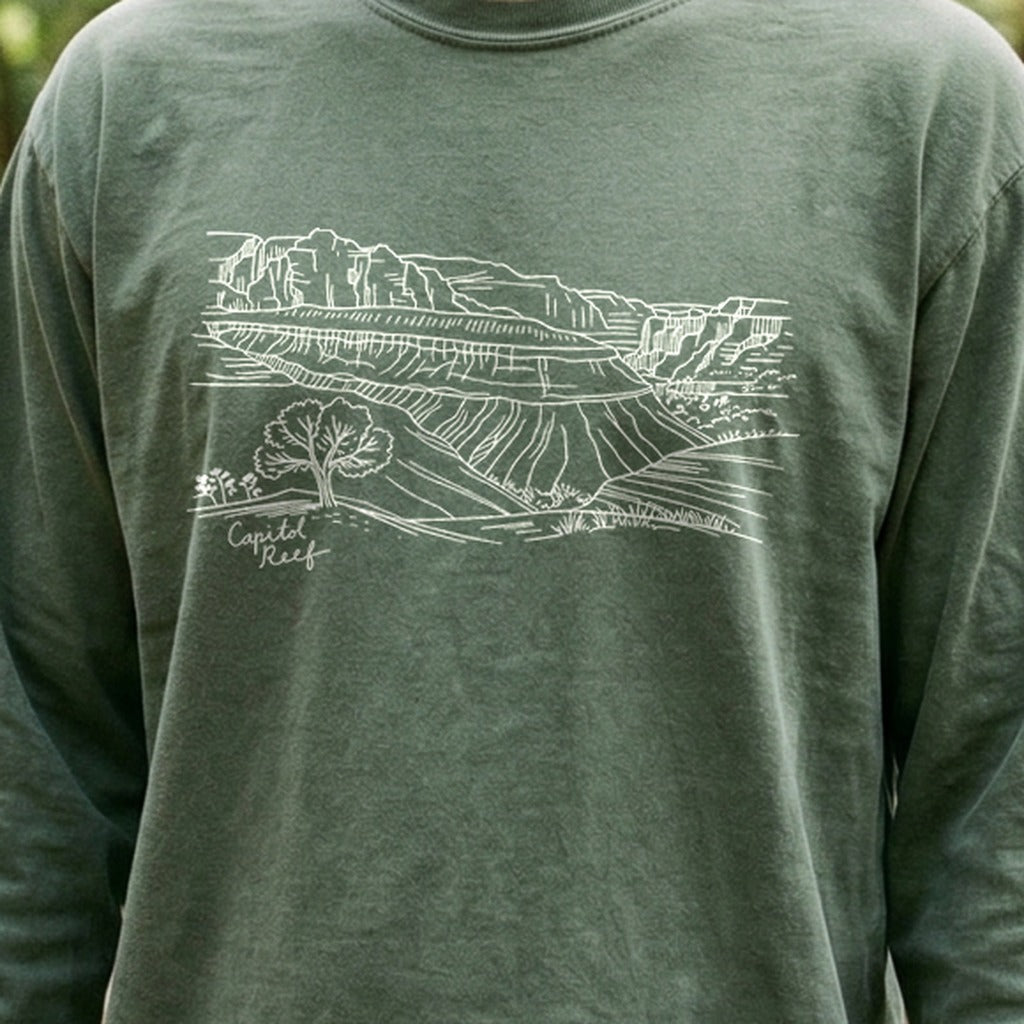 Capitol Reef Line Drawing Cotton Long Sleeve