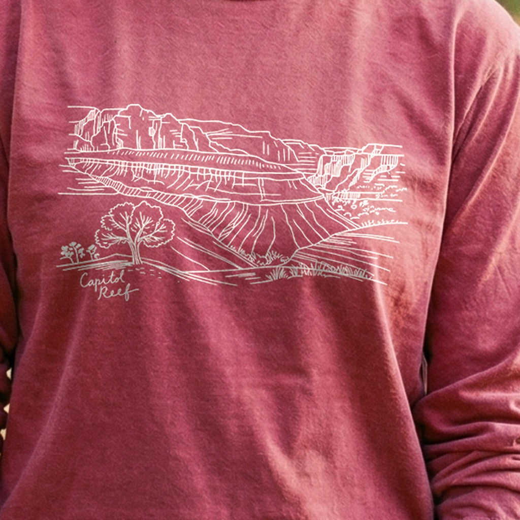 Capitol Reef Line Drawing Cotton Long Sleeve
