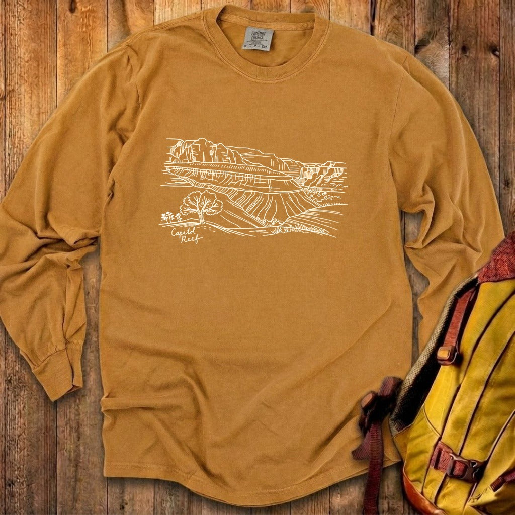 Capitol Reef Line Drawing Cotton Long Sleeve