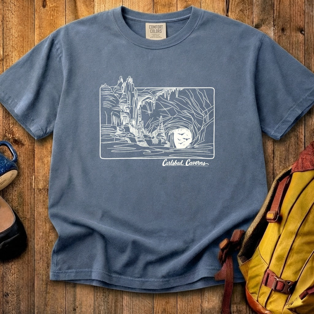Carlsbad Caverns Line Drawing Cotton T-Shirt