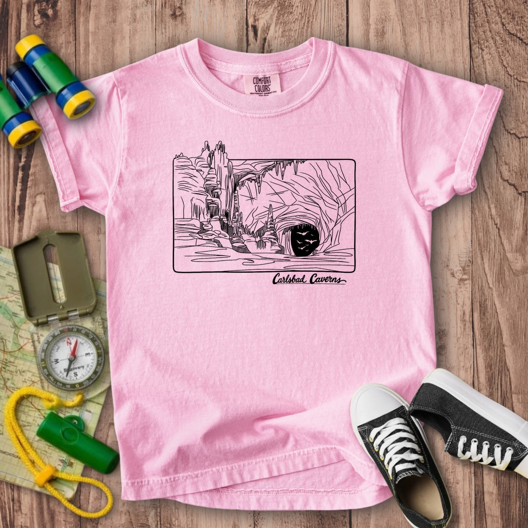 Carlsbad Caverns Line Drawing Kids Cotton T-Shirt