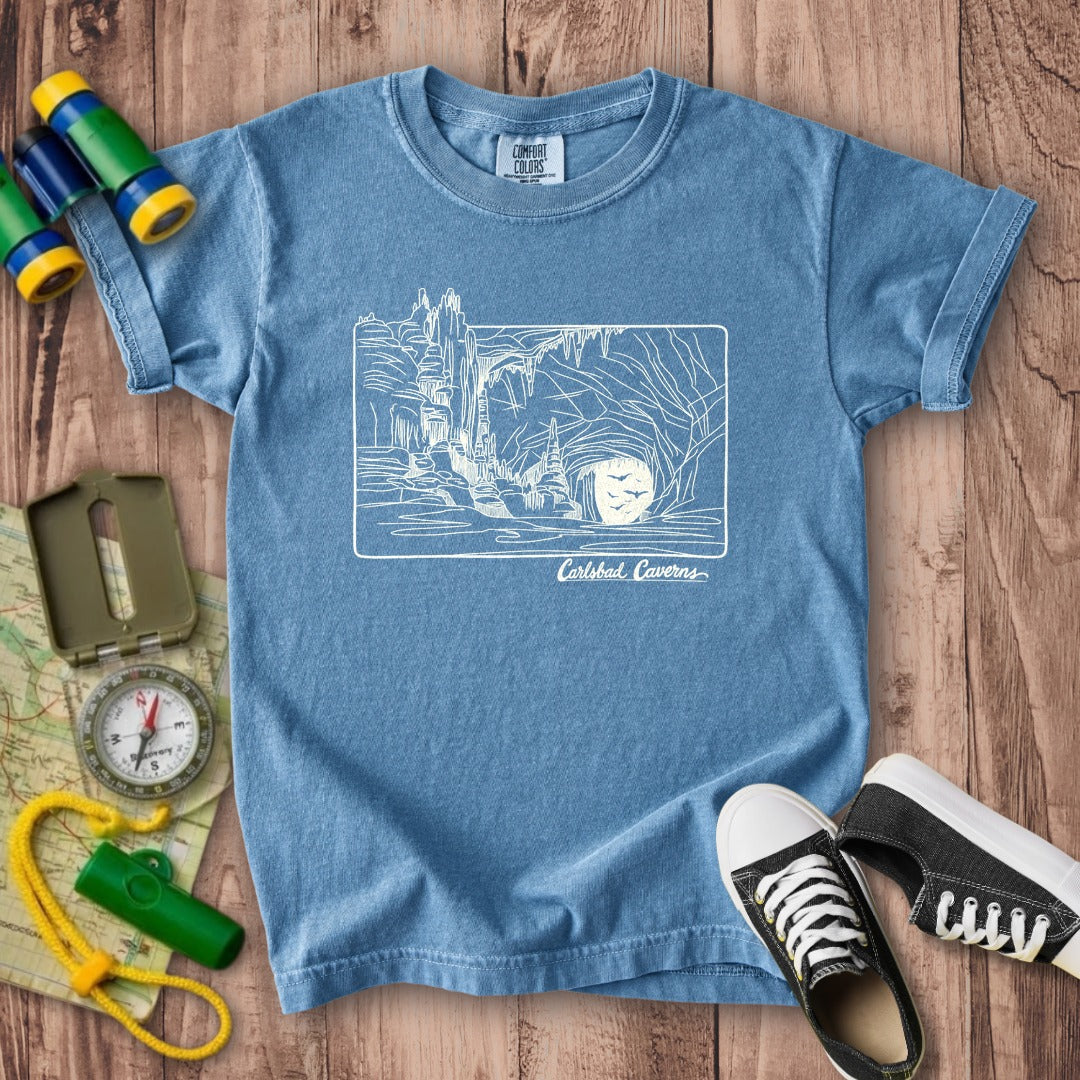 Carlsbad Caverns Line Drawing Kids Cotton T-Shirt
