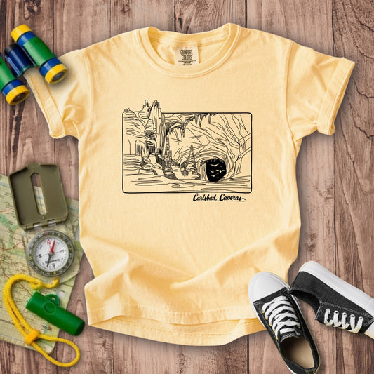 Carlsbad Caverns Line Drawing Kids Cotton T-Shirt