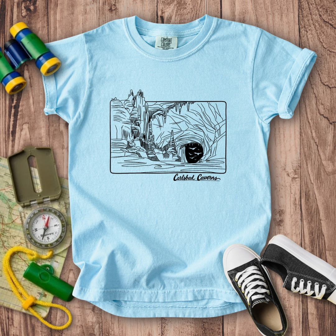 Carlsbad Caverns Line Drawing Kids Cotton T-Shirt