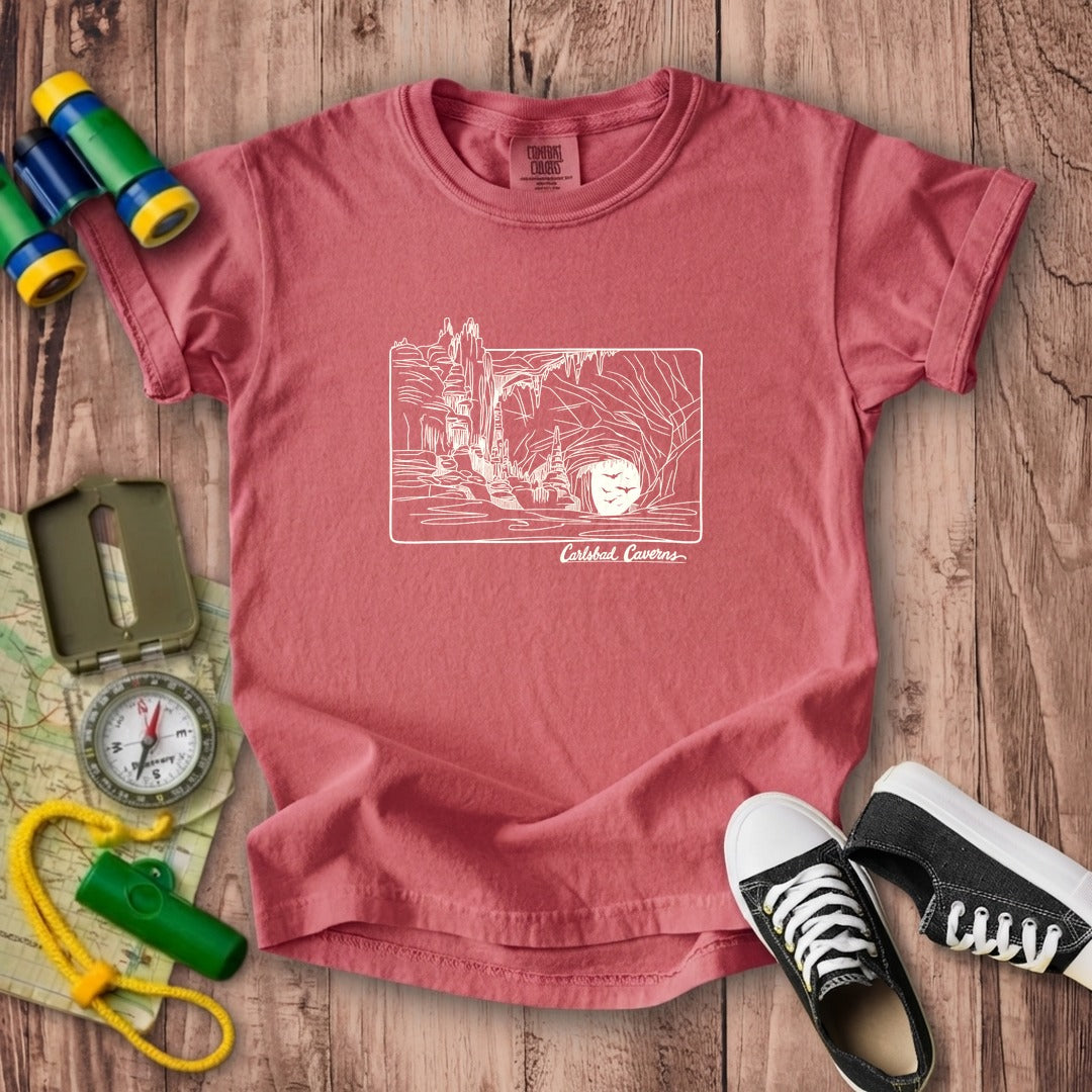 Carlsbad Caverns Line Drawing Kids Cotton T-Shirt