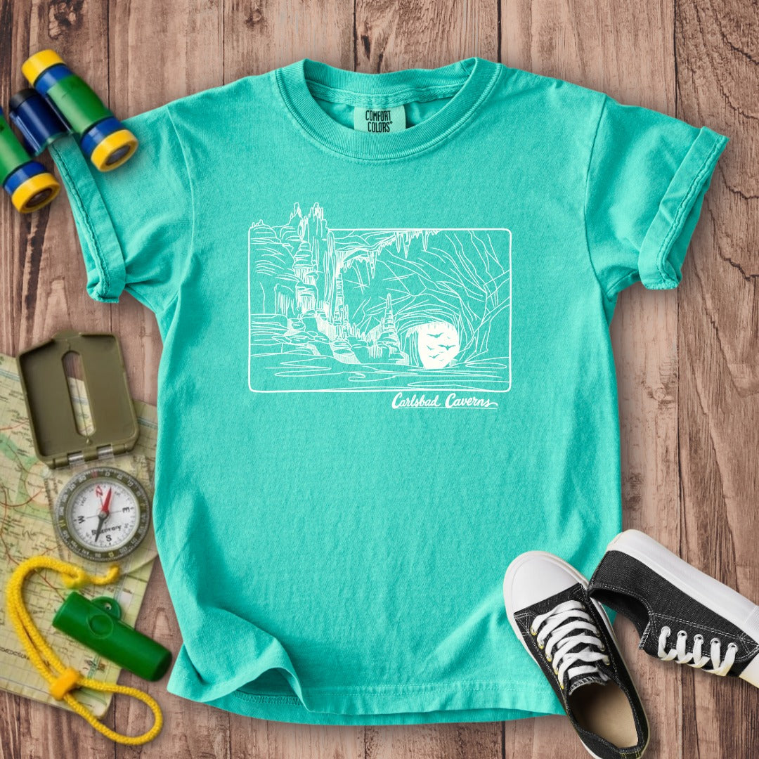 Carlsbad Caverns Line Drawing Kids Cotton T-Shirt