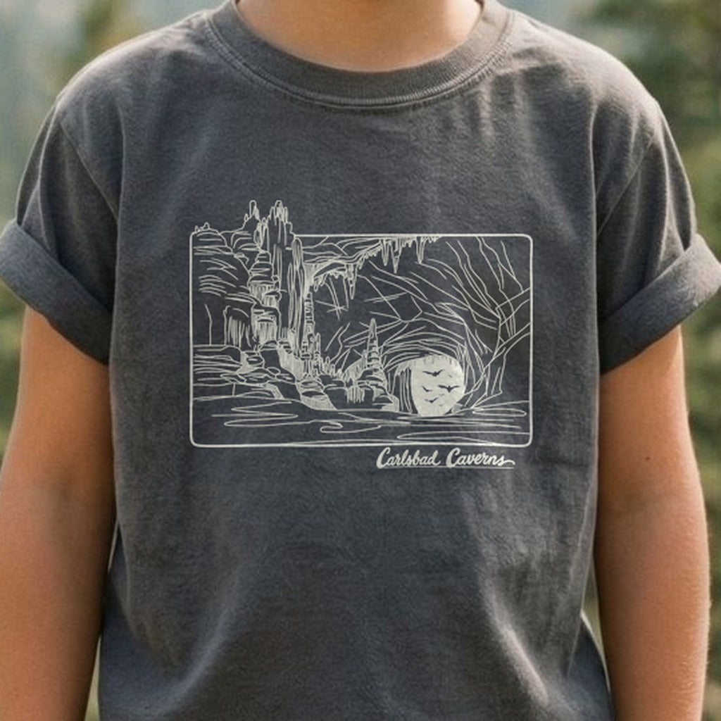 Carlsbad Caverns Line Drawing Kids Cotton T-Shirt