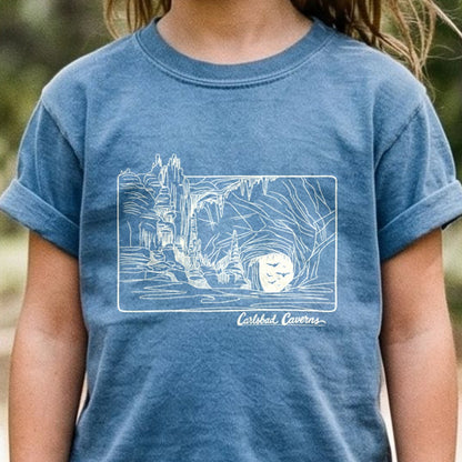Carlsbad Caverns Line Drawing Kids Cotton T-Shirt
