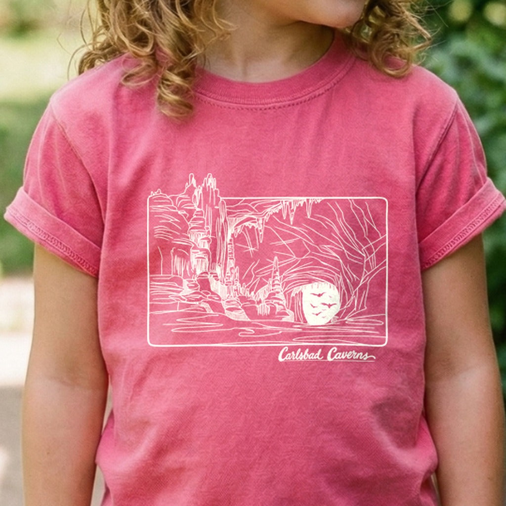 Carlsbad Caverns Line Drawing Kids Cotton T-Shirt