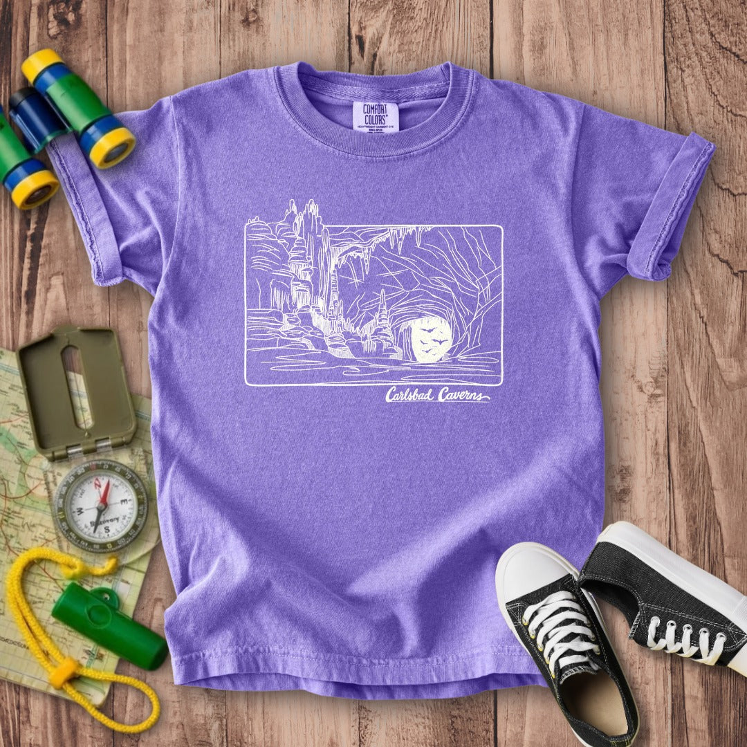 Carlsbad Caverns Line Drawing Kids Cotton T-Shirt