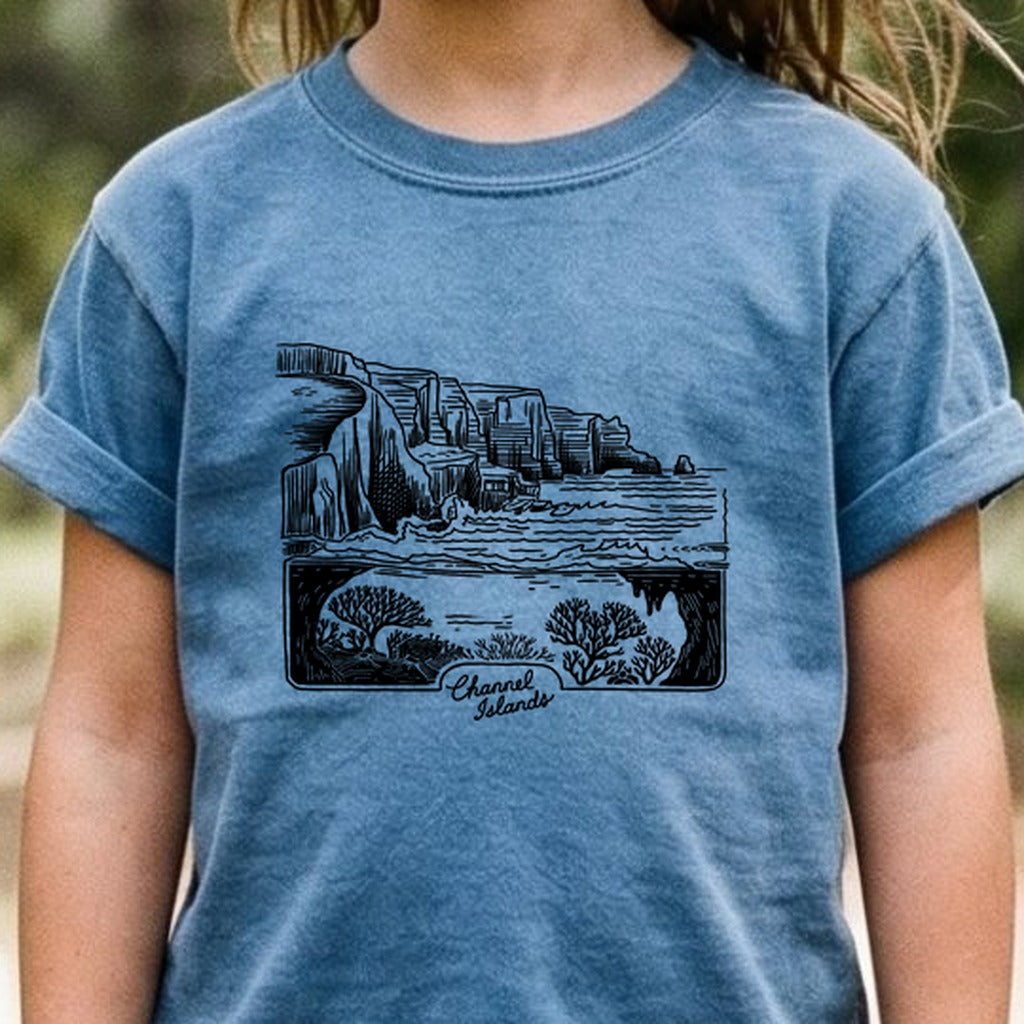 Channel Islands Line Drawing Kids Cotton T-Shirt