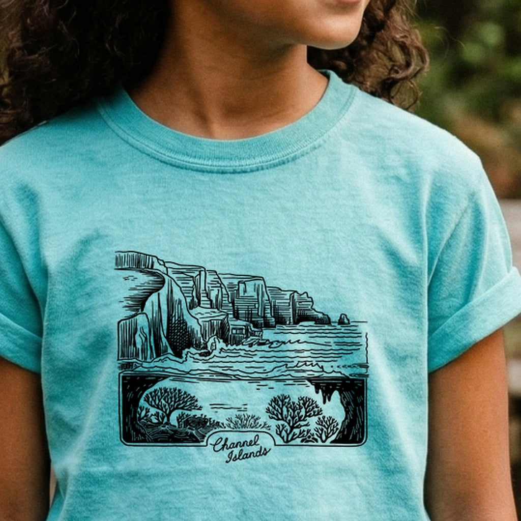 Channel Islands Line Drawing Kids Cotton T-Shirt
