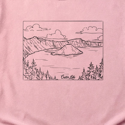 Crater Lake Line Drawing Cotton T-Shirt