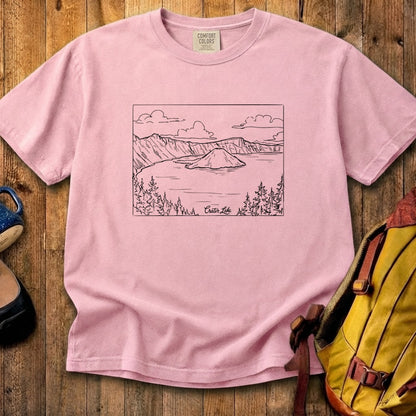 Crater Lake Line Drawing Cotton T-Shirt