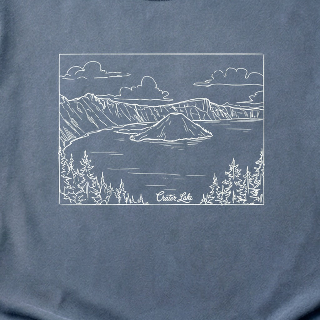 Crater Lake Line Drawing Cotton T-Shirt