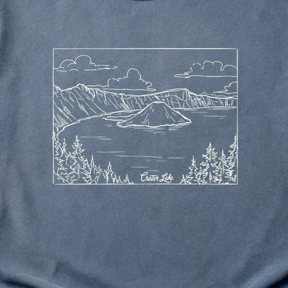 Crater Lake Line Drawing Cotton T-Shirt