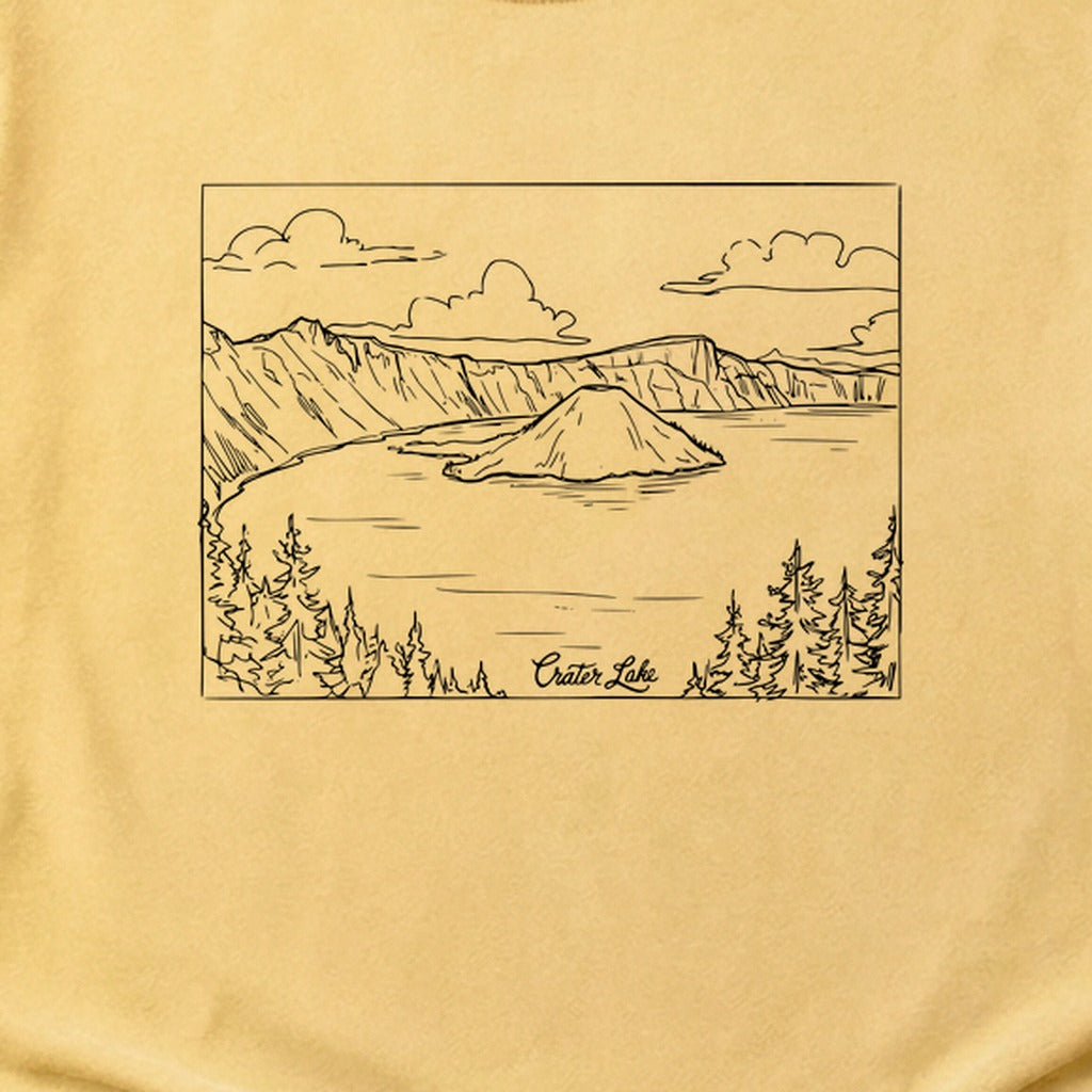 Crater Lake Line Drawing Cotton T-Shirt