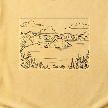 Crater Lake Line Drawing Cotton T-Shirt